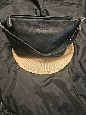 Classic Tignanello Pebbled Black Genuine Leather Shoulder Bag - Women